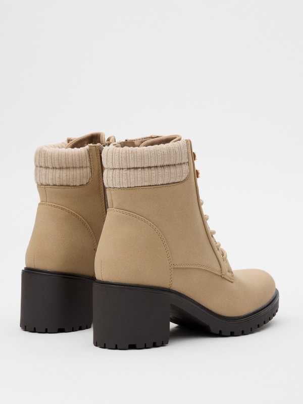 Ankle boots with buckle and collar beige 45º back view