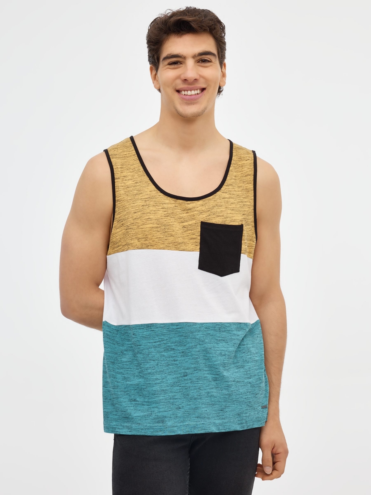 Color block tank top ochre middle front view