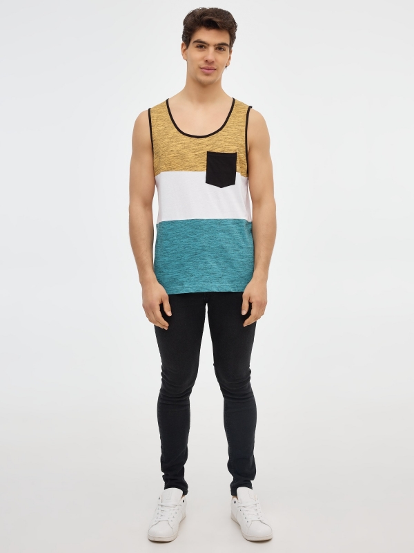 Color block tank top ochre front view