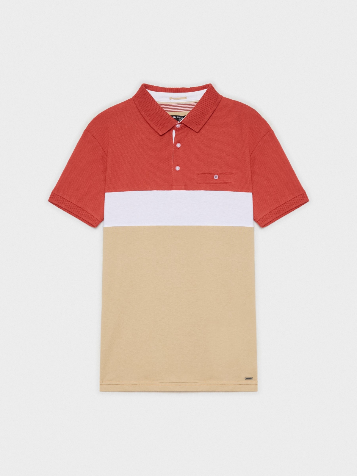  Woven striped polo shirt brick red