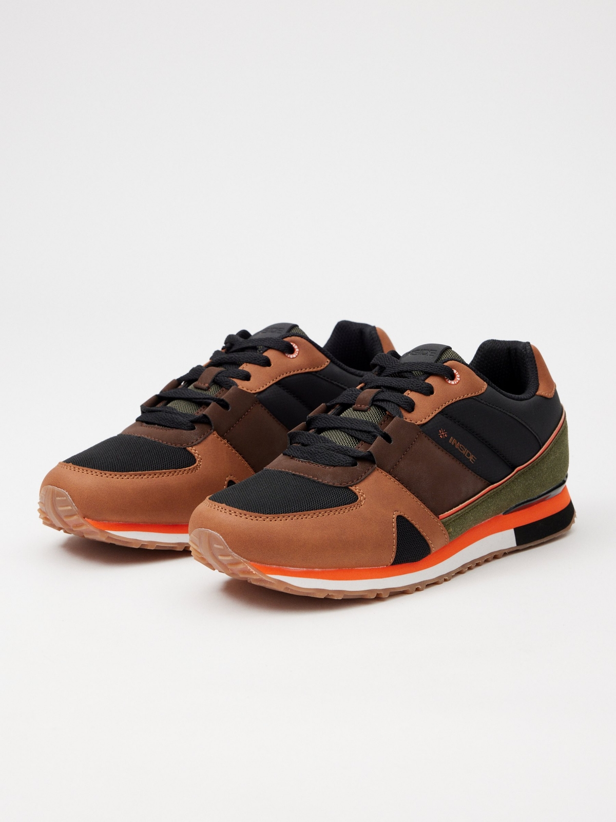 Combined nylon sneaker brown 45º front view