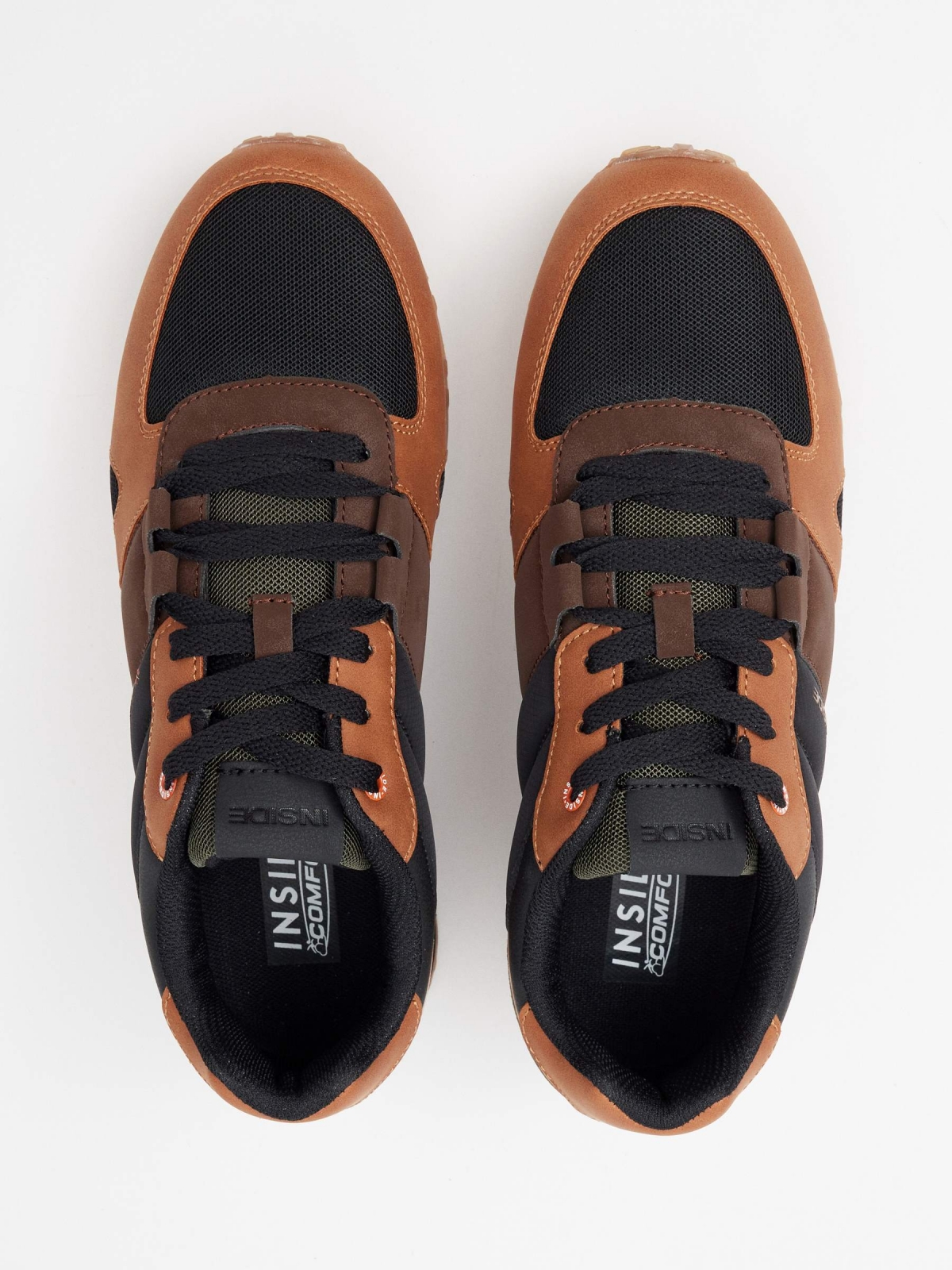 Combined nylon sneaker brown zenithal view