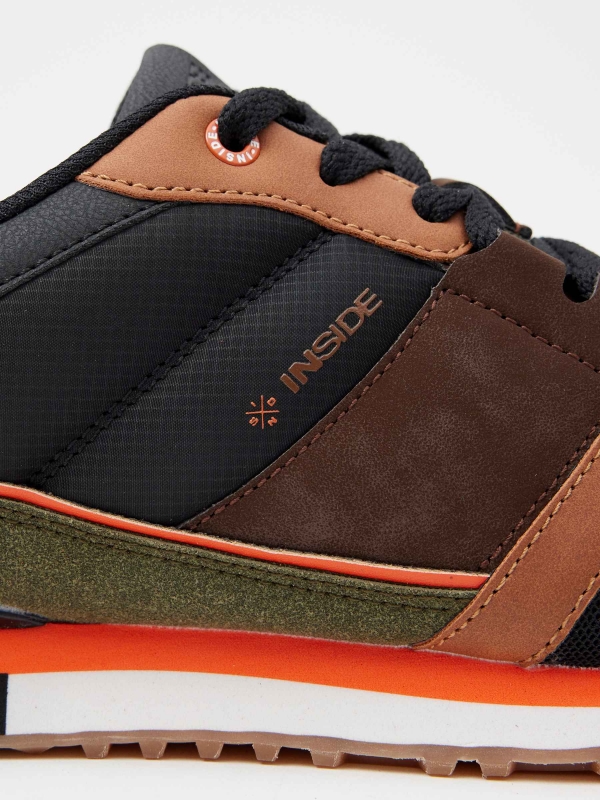 Combined nylon sneaker brown detail view