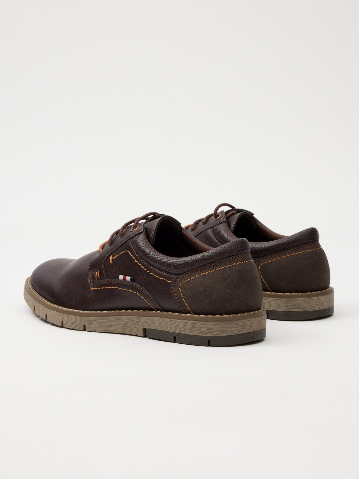 Classic leatherette shoe with laces brown 45º back view