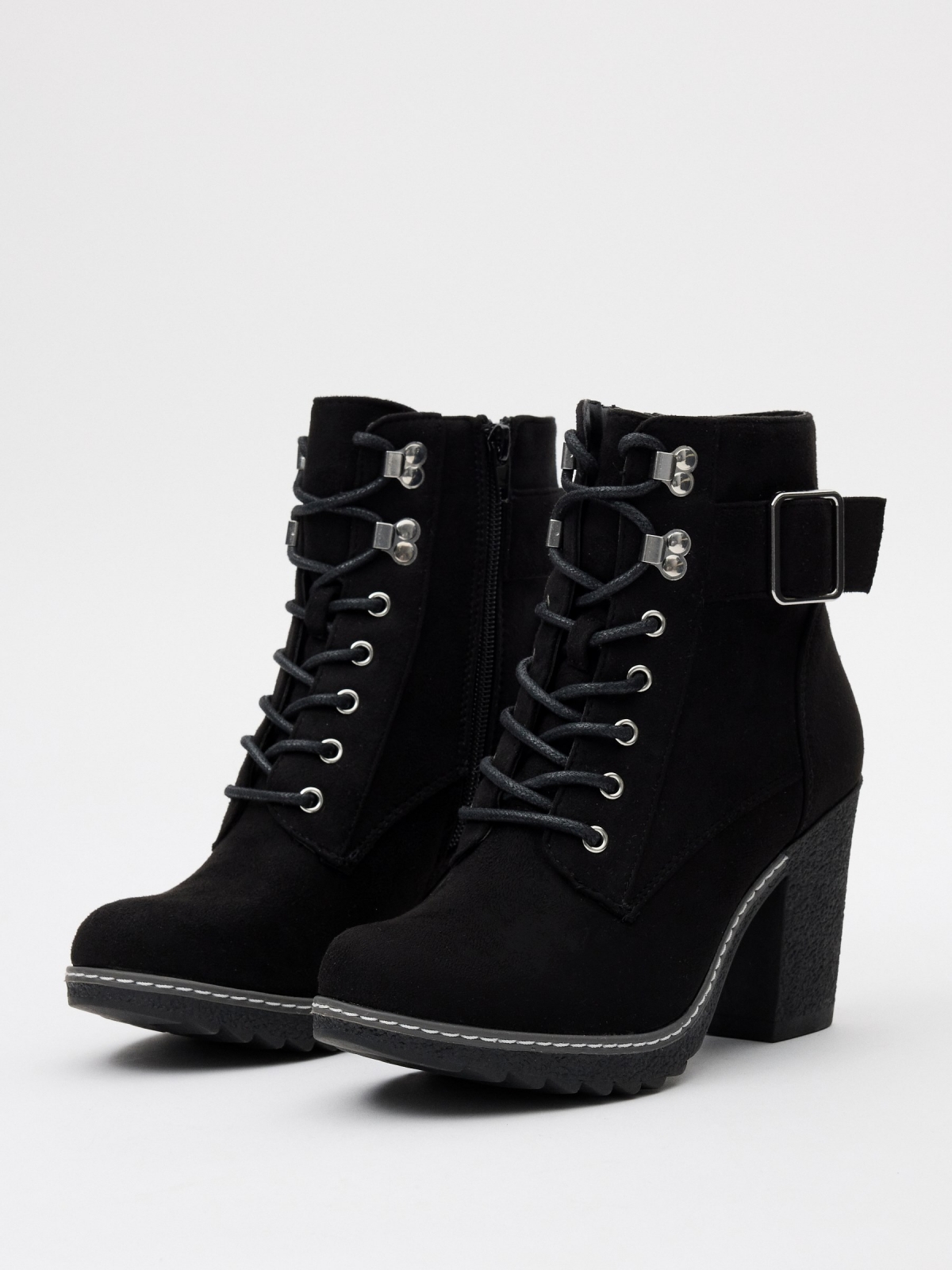 Ankle boots with heel and buckle black 45º front view