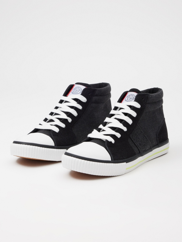 Combined canvas boot sneaker black 45º front view