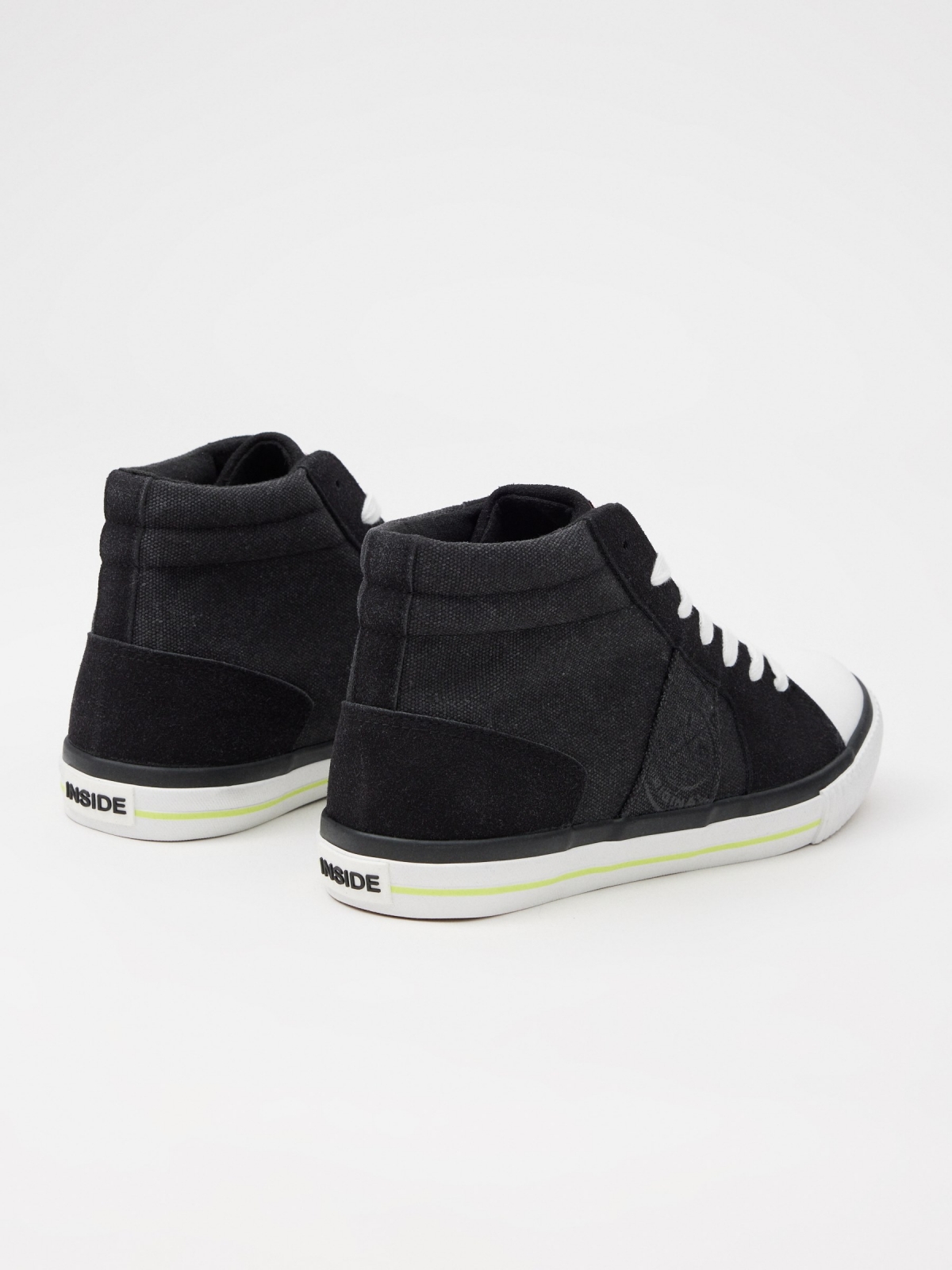 Combined canvas boot sneaker black 45º back view