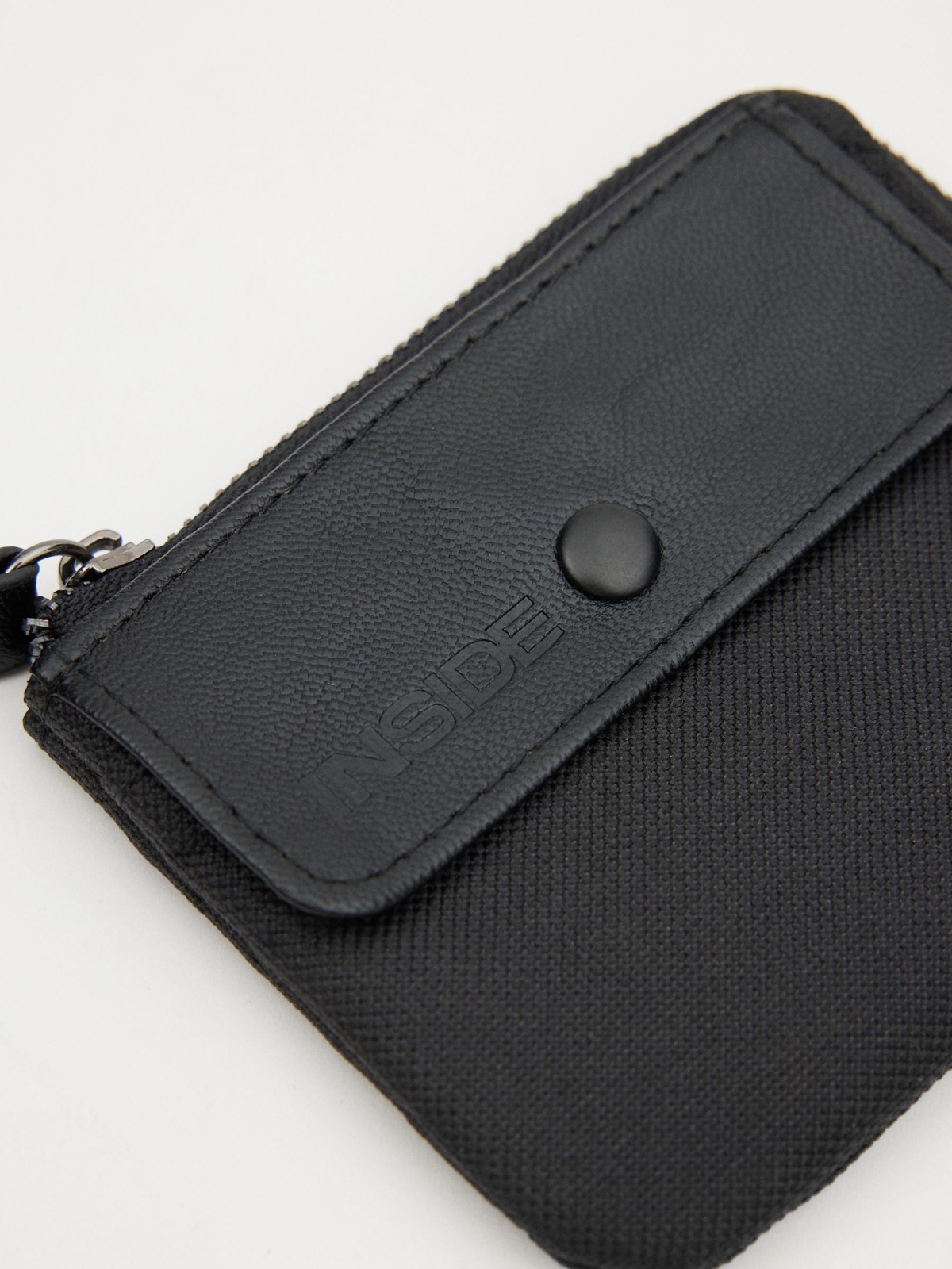 Coin purse with pocket black 45º side view