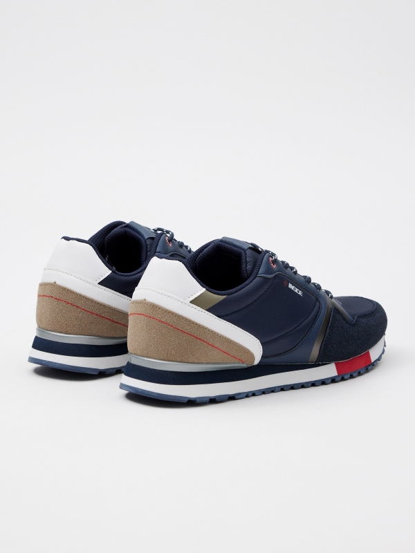 Combined nylon casual sneakers navy 45º back view