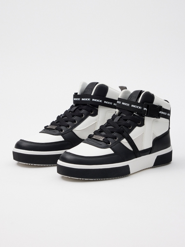 Boot style sneaker with ribbon white 45º front view