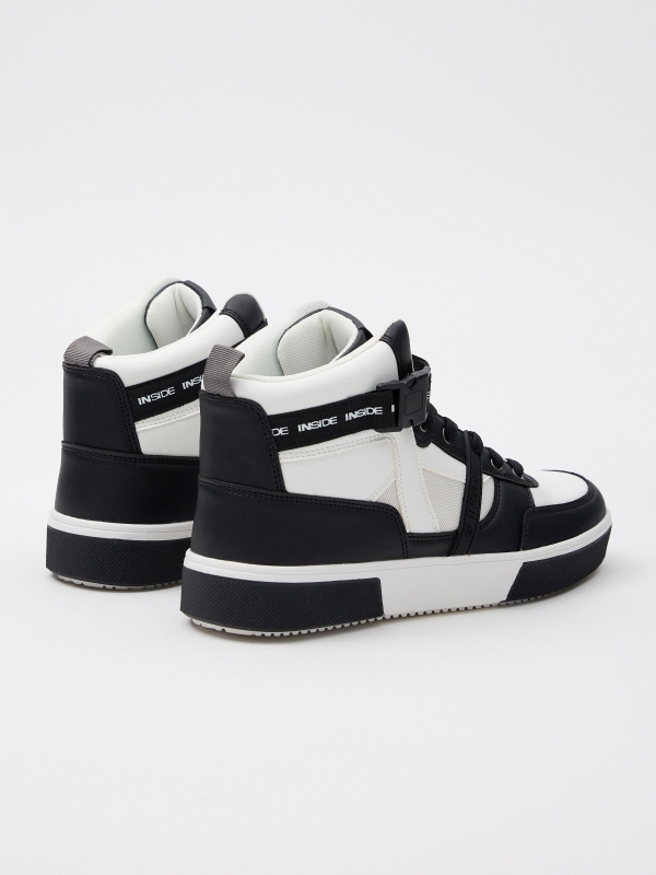 Boot style sneaker with ribbon white 45º back view