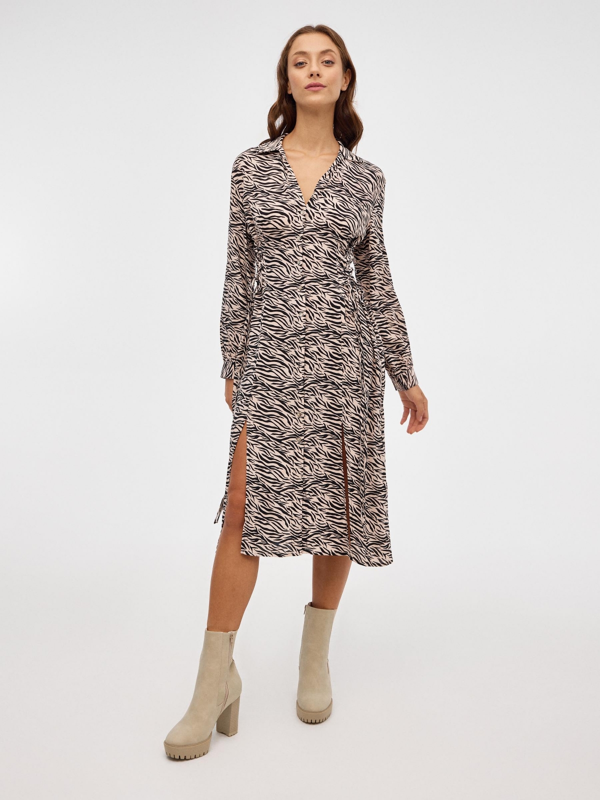 Midi shirt dress multicolor middle front view