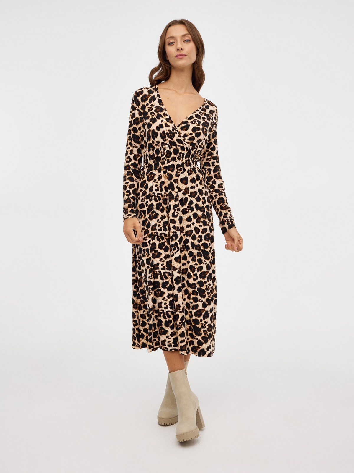 Animal print midi dress multicolor middle front view