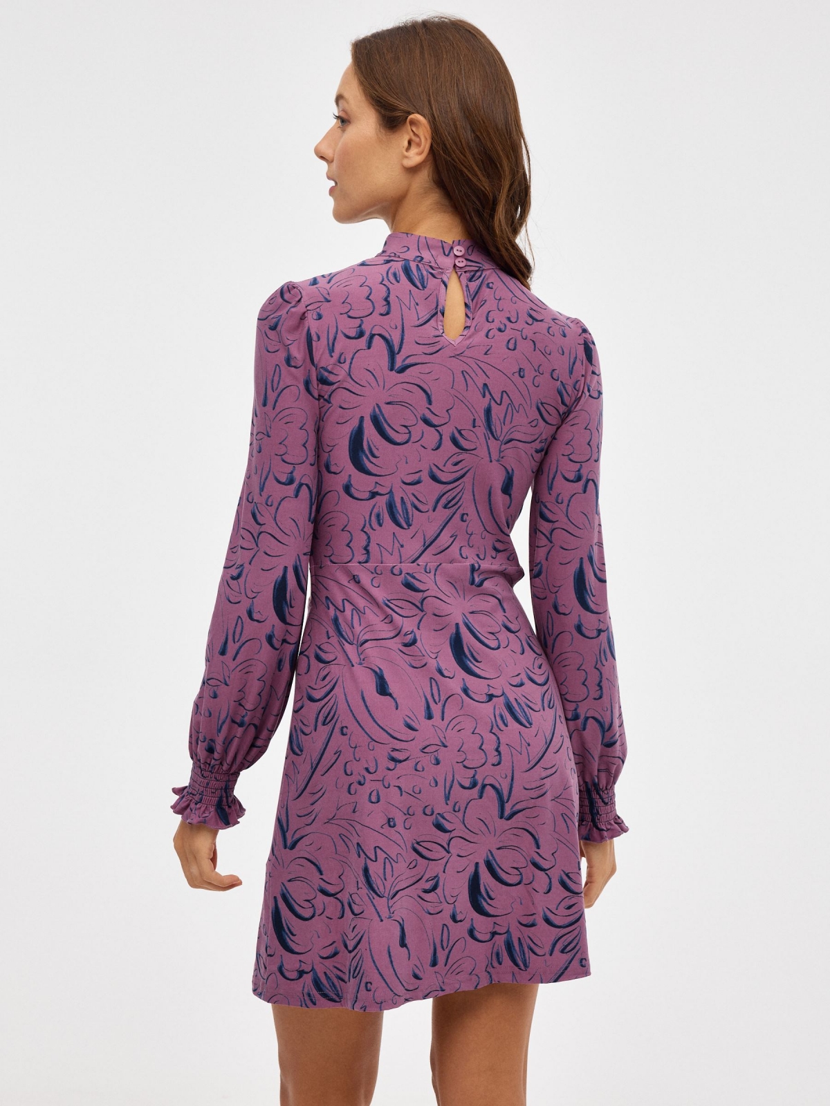 Mini halter print cut out dress purple middle back view