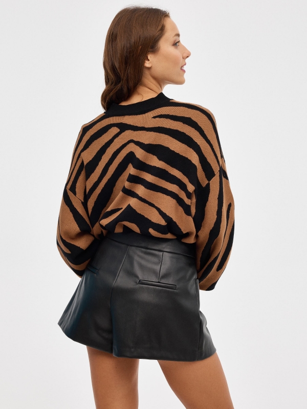 Animal print jacquard sweater brown middle back view