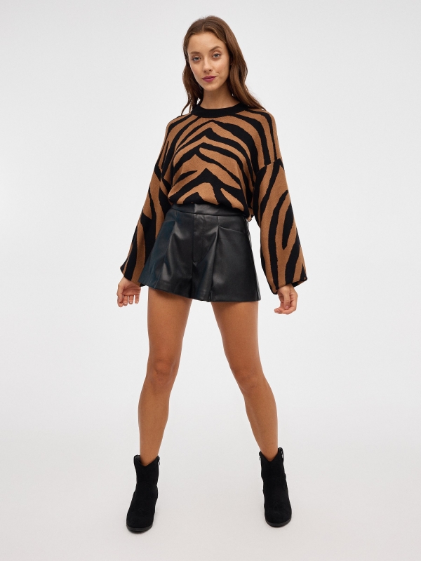 Animal print jacquard sweater brown front view
