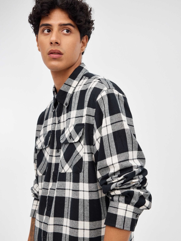 Checked flannel shirt black middle front view