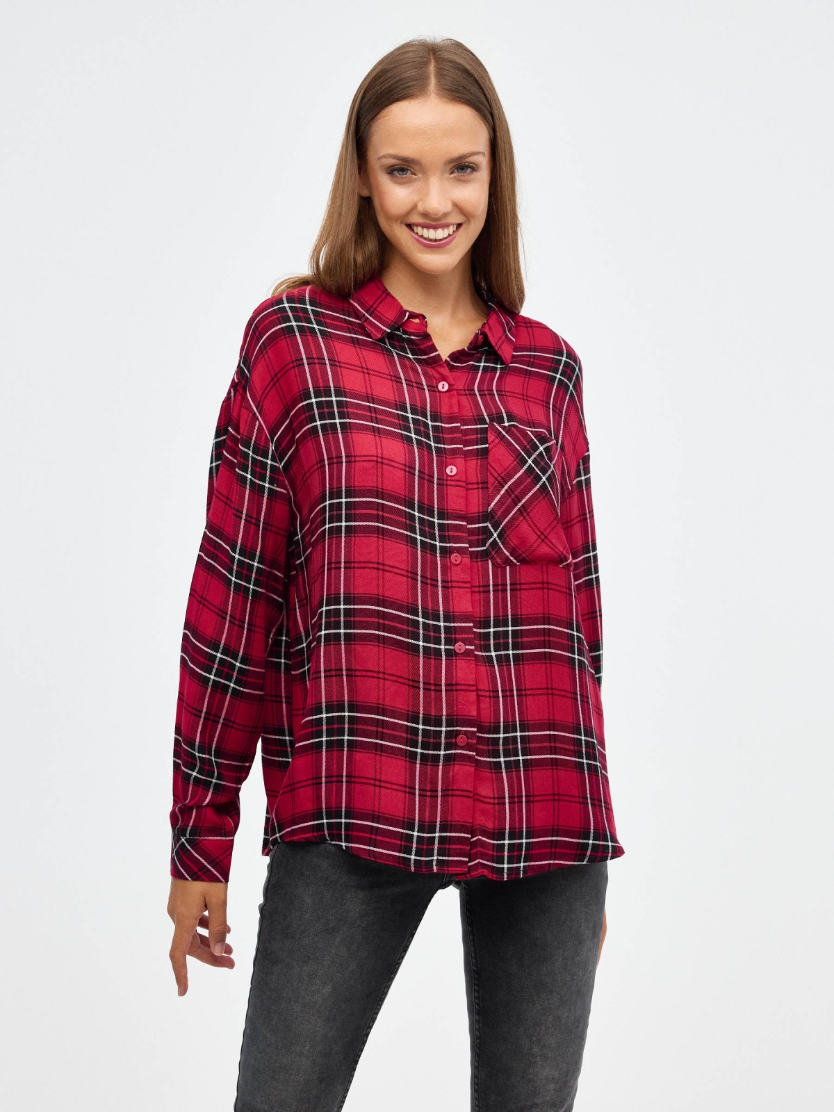 Plaid shirt with pocket red middle front view