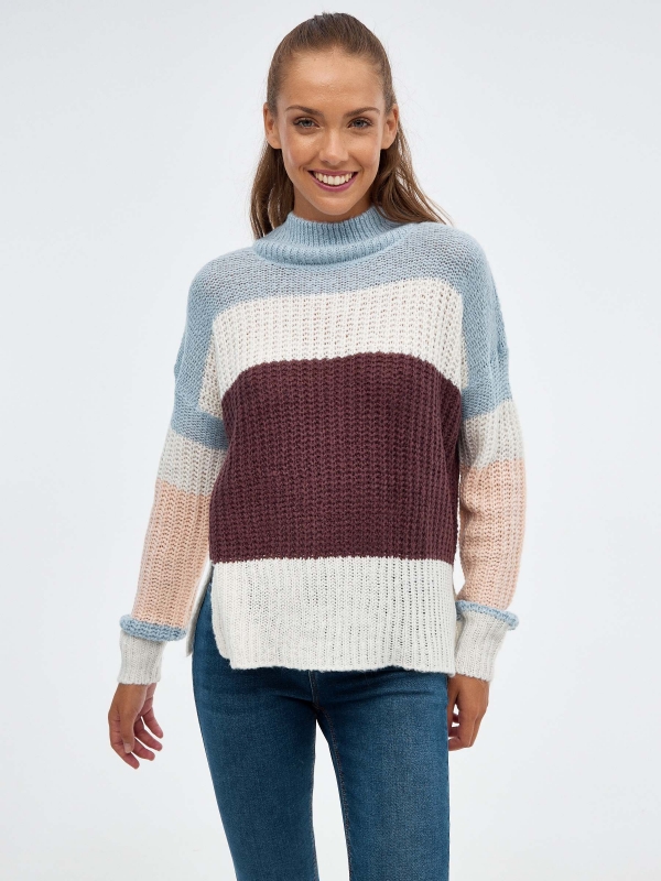 Perkins sweater with color block brown middle front view