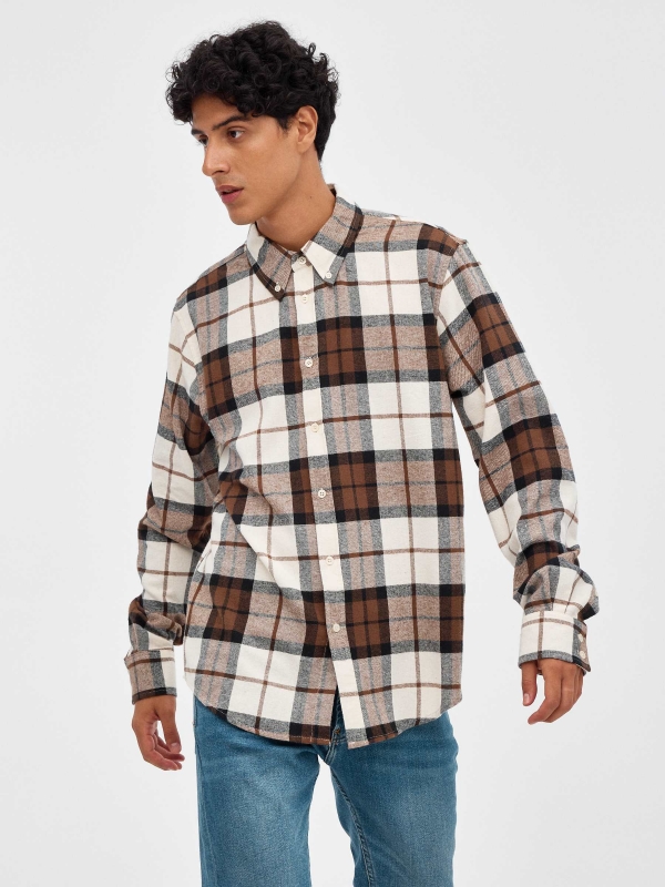 Plaid flannel shirt brown middle front view
