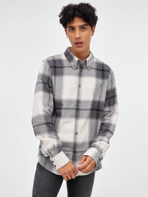 Plaid flannel shirt grey middle front view