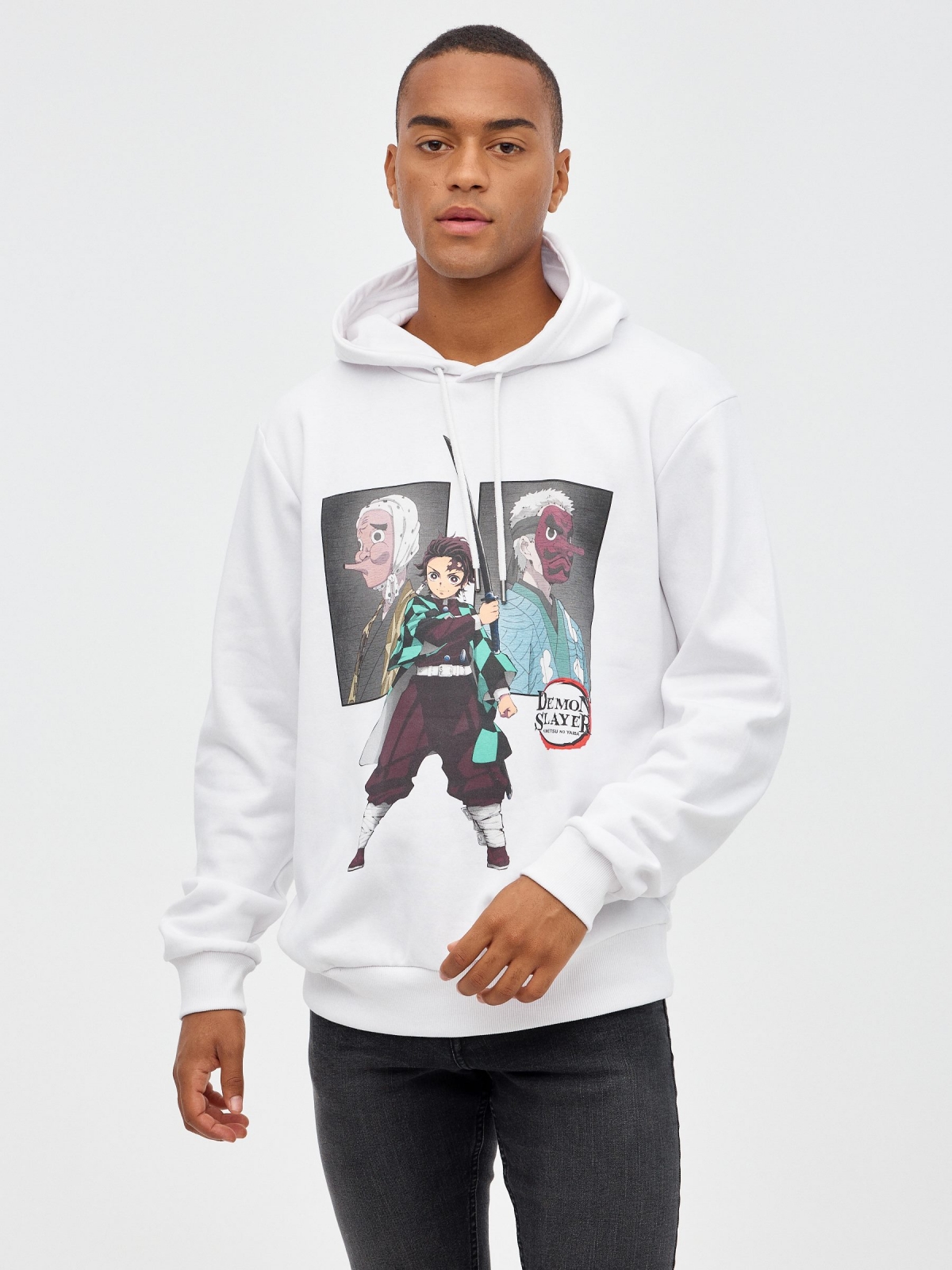 Demon Slayer licensed sweatshirt white middle front view