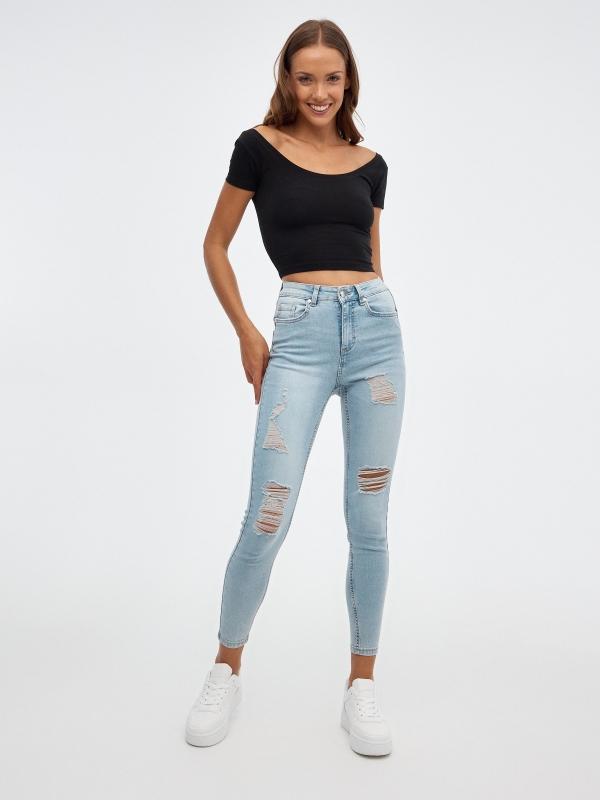 Jeans skinny mid rise push up azul claro vista general frontal