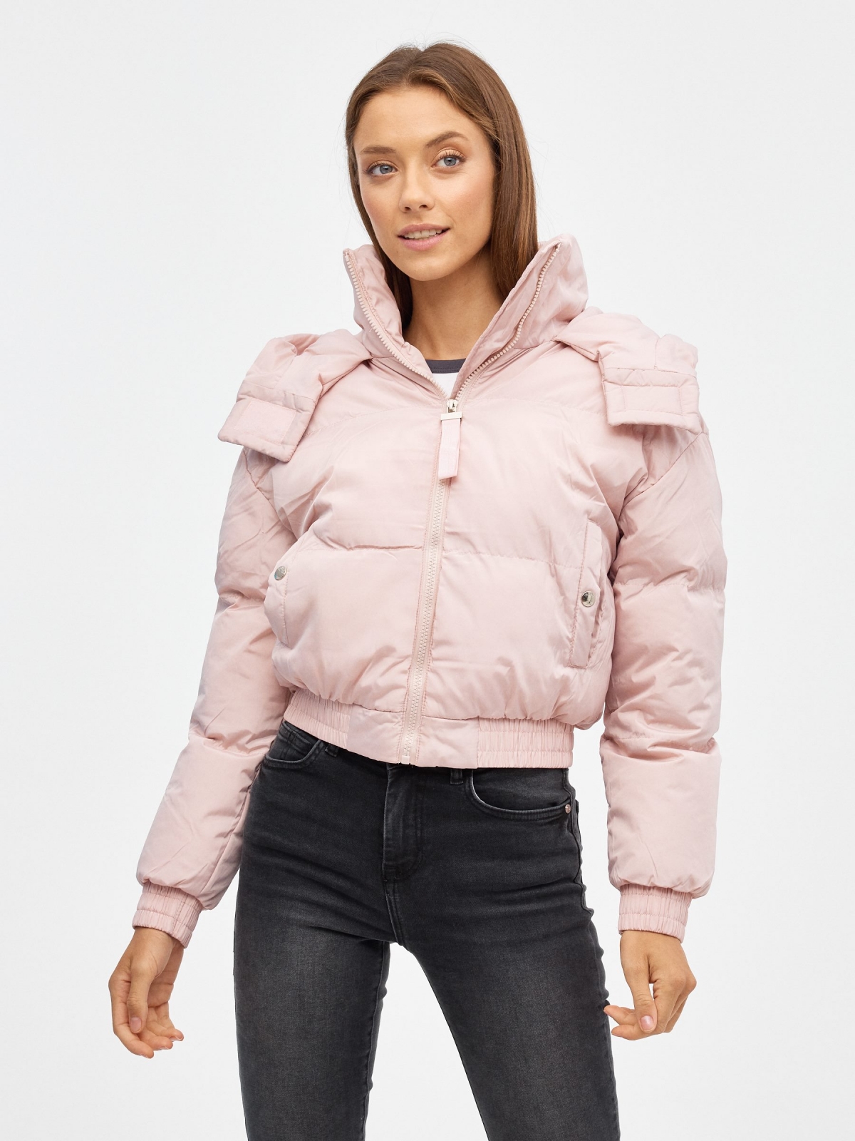 Regular quilted jacket light pink middle front view