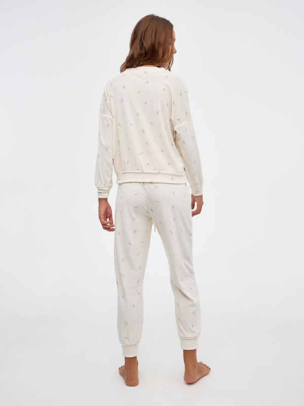 Pijama com print de veludo off white vista geral traseira