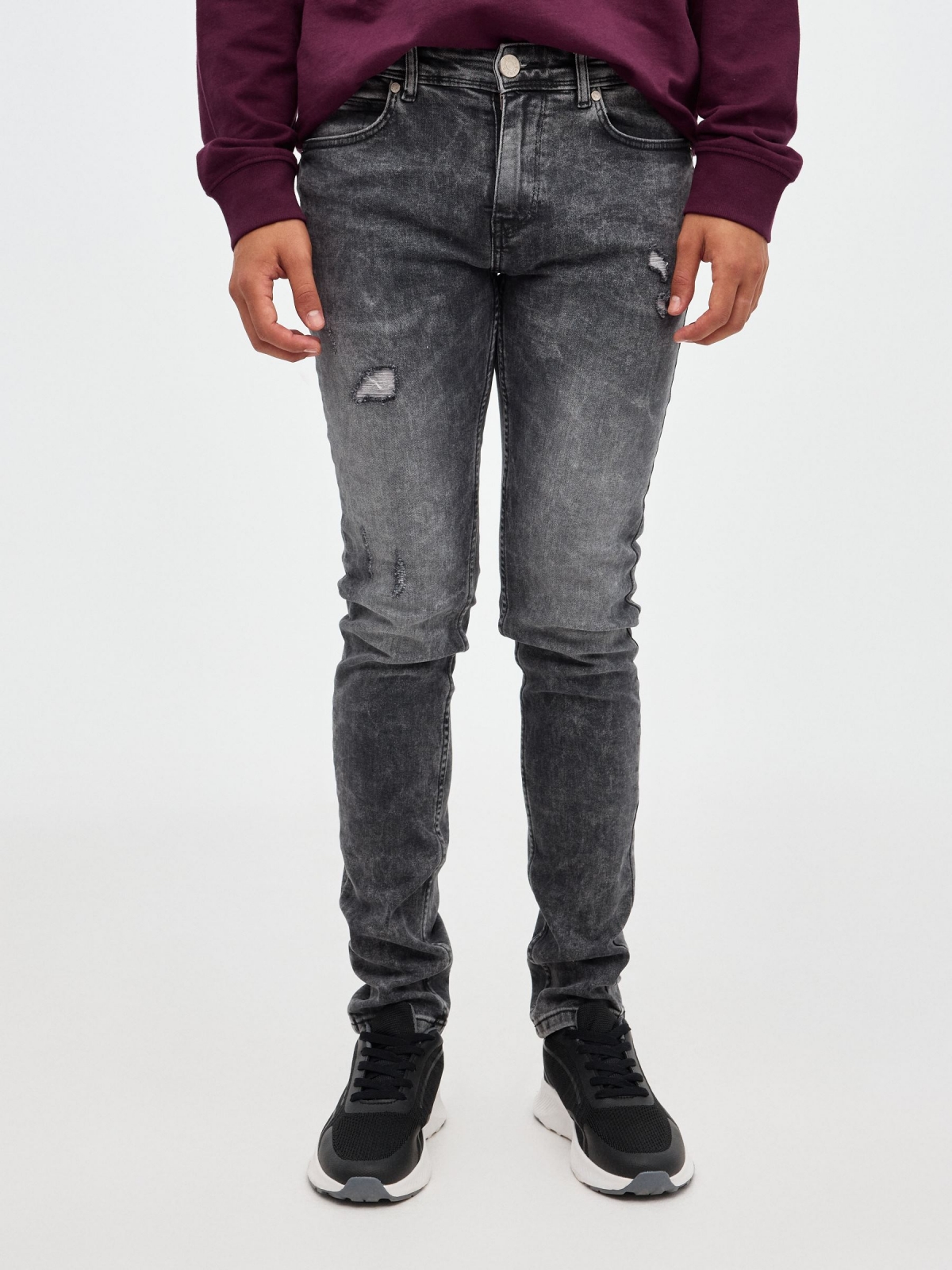 Ripped super slim jeans grey middle front view