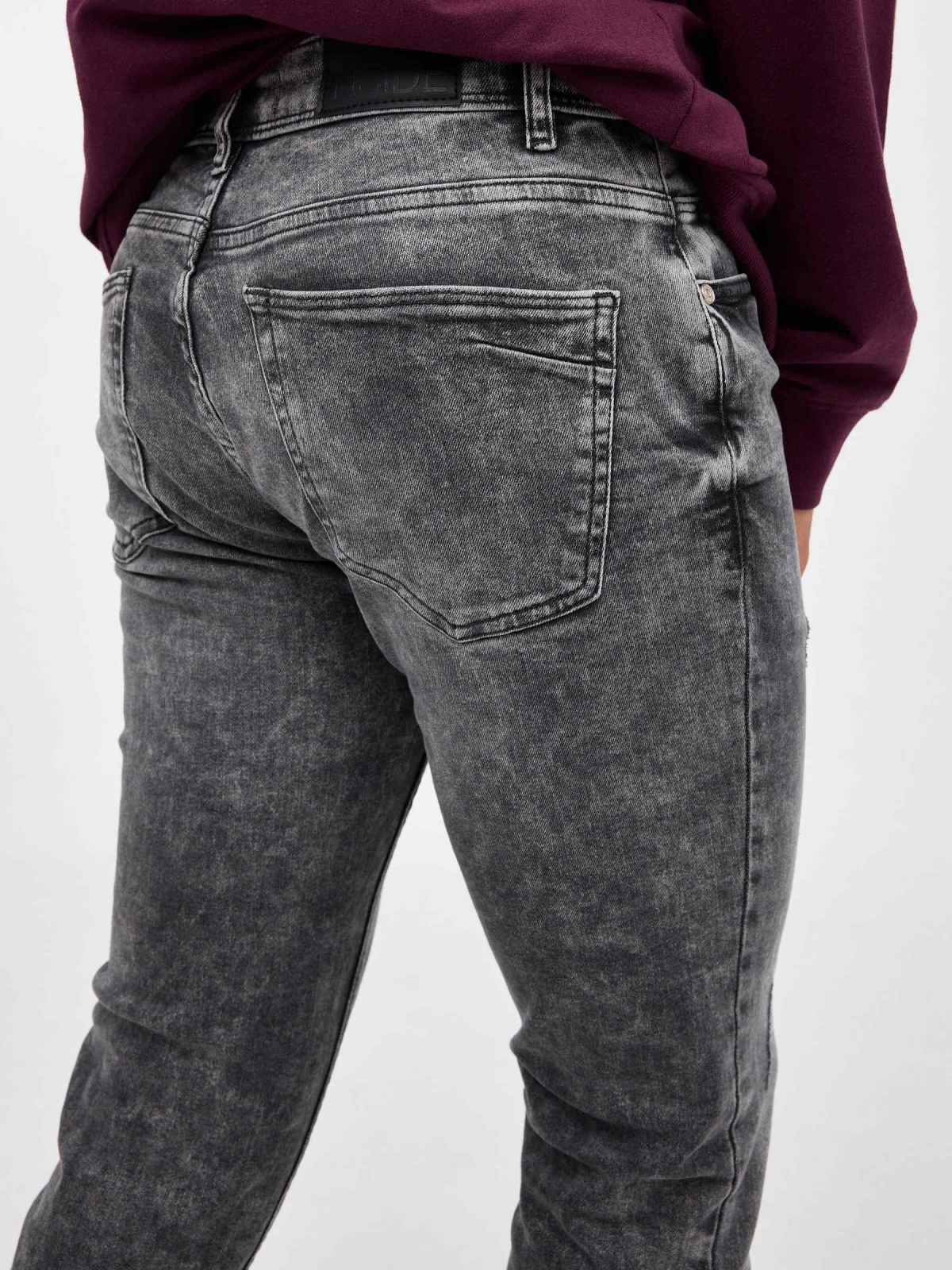 Jeans super slim rotos gris vista detalle