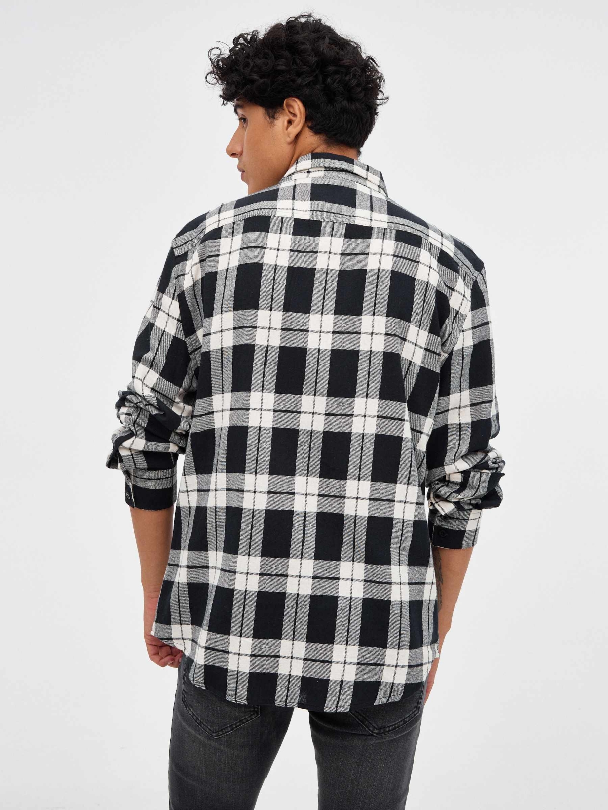 Checked flannel shirt black middle back view