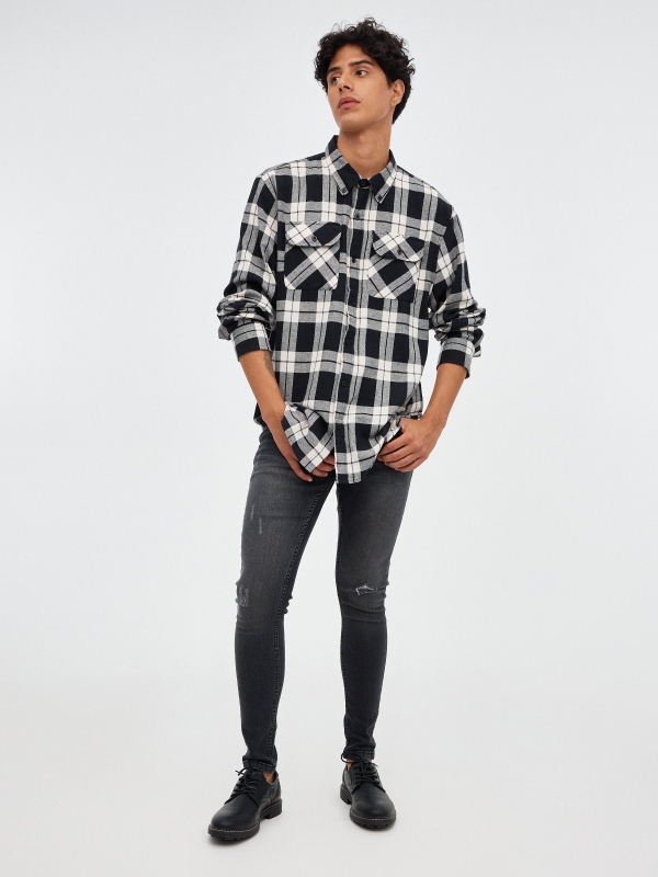 Checked flannel shirt black front view