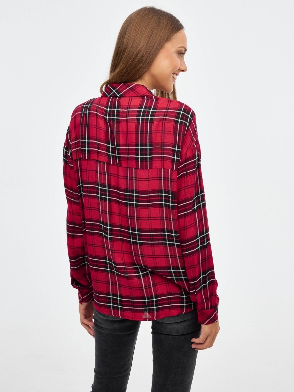 Plaid shirt with pocket red middle back view