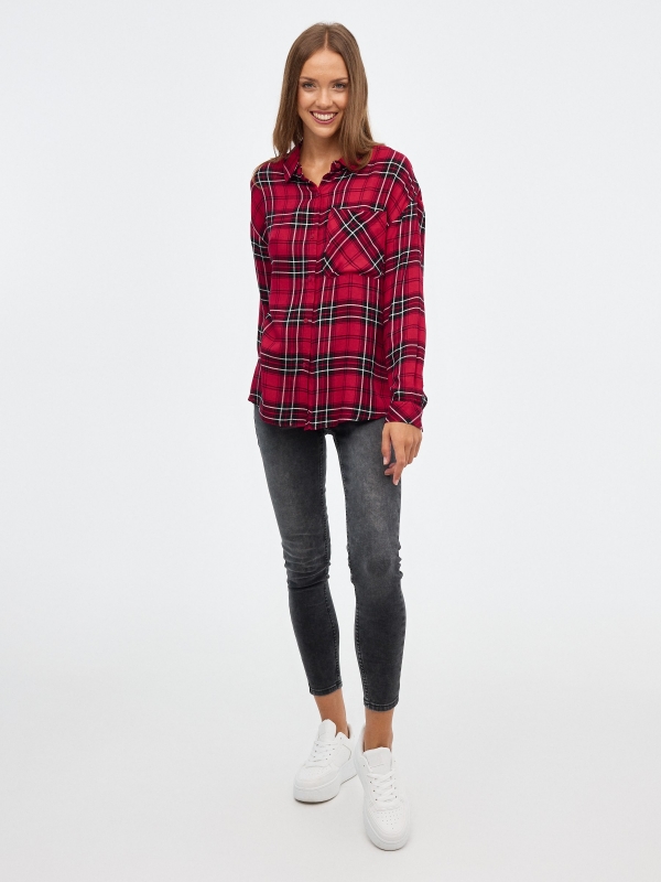 Plaid shirt with pocket red front view