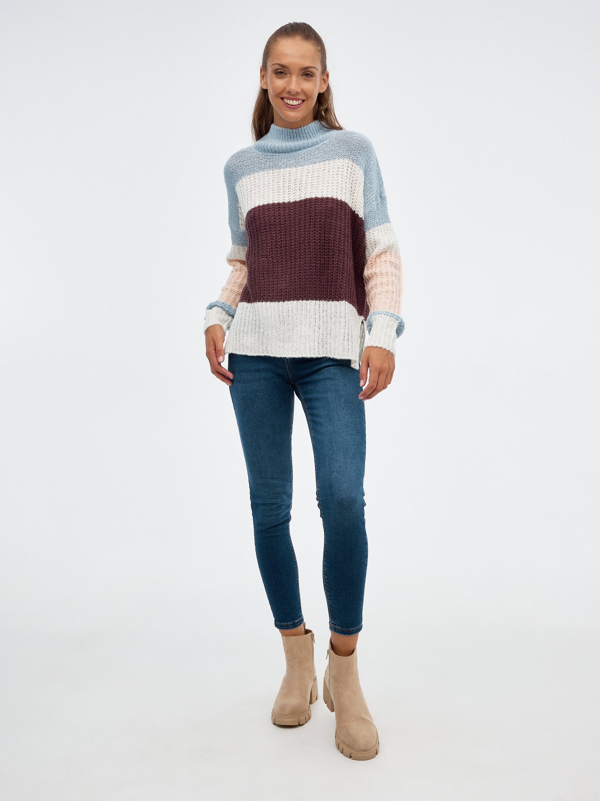 Perkins sweater with color block brown front view