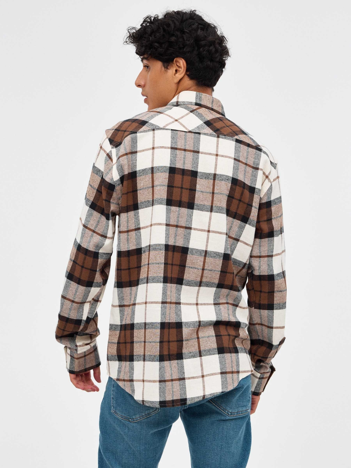 Plaid flannel shirt brown middle back view