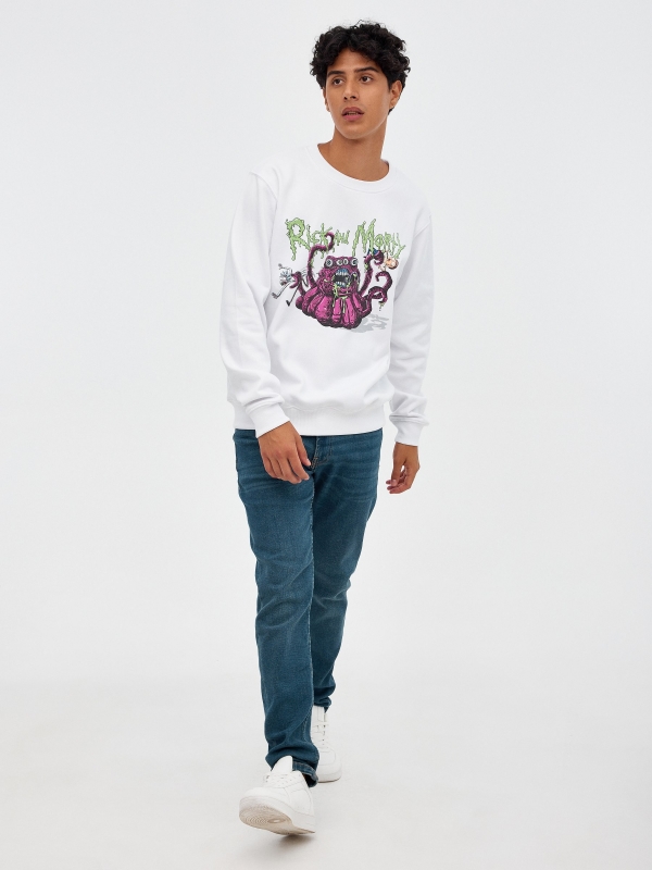 Rick&Morty hoodless sweatshirt white front view