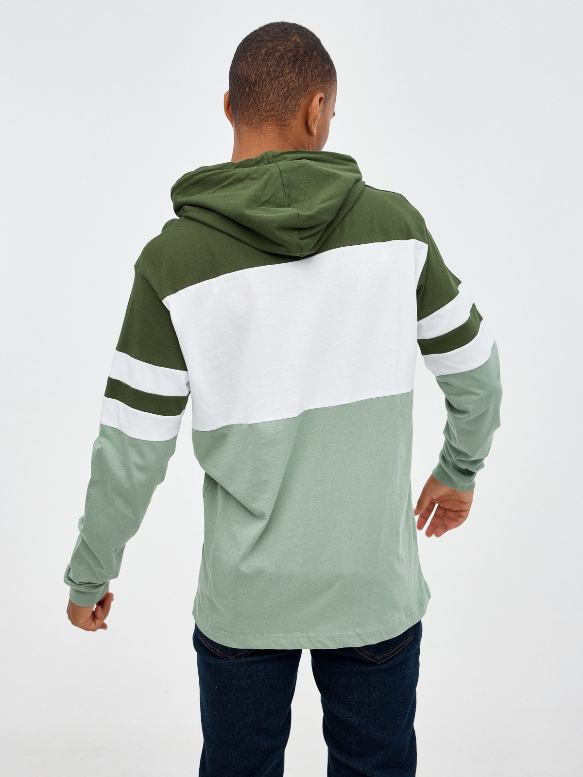 T-shirt com capuz Riverland verde acinzentado vista meia traseira