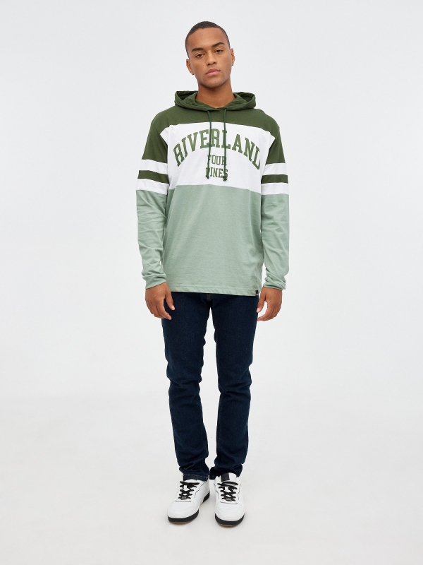 Riverland hooded T-shirt greyish green front view