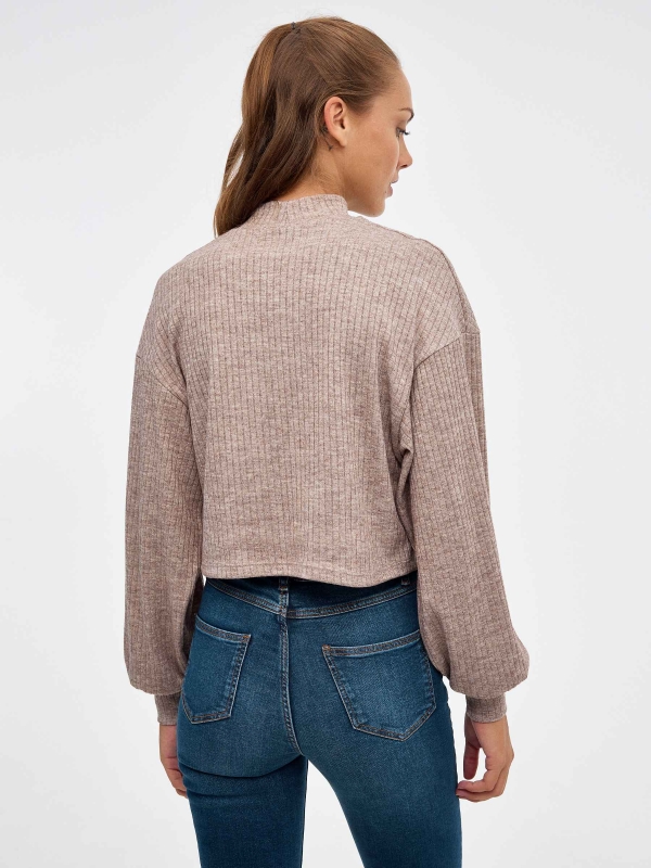Perkins ribbed t-shirt taupe middle back view