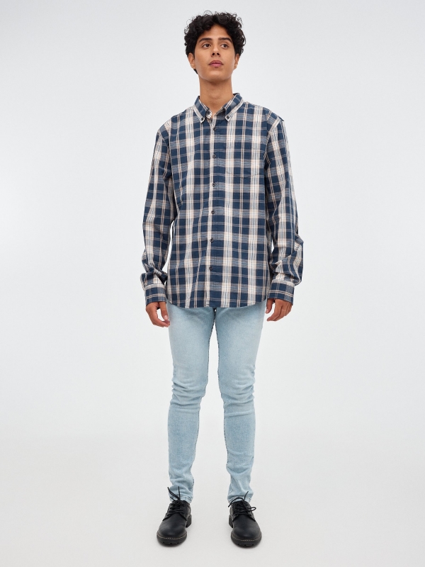 Plaid shirt with pocket blue front view