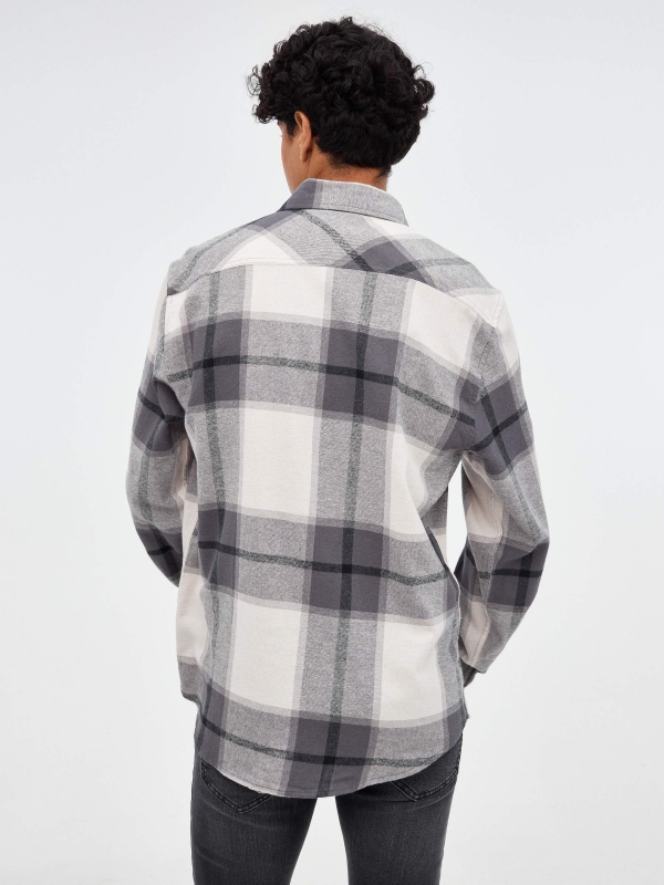 Plaid flannel shirt grey middle back view