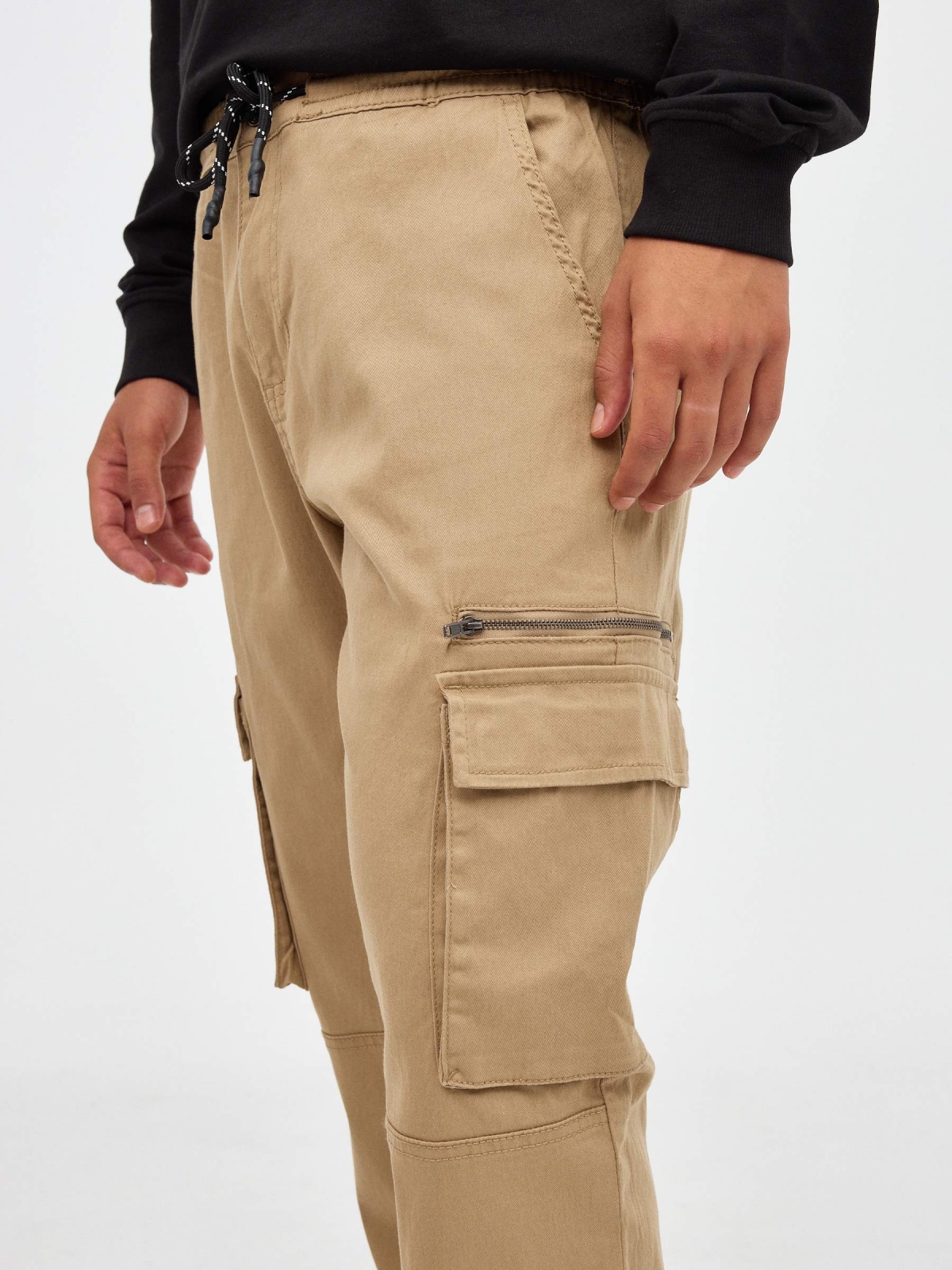 Multipocket jogger pants beige middle back view