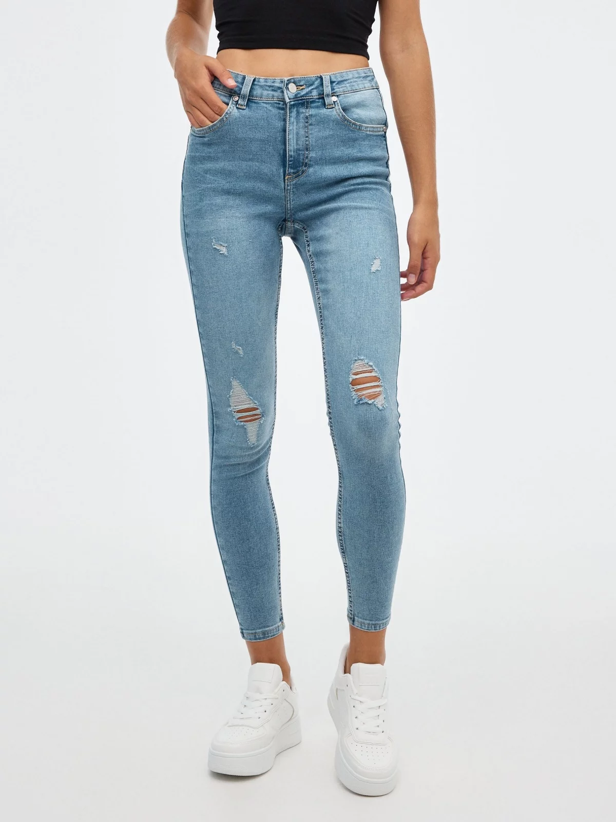 Jeans mid rise skinny push up light blue middle front view