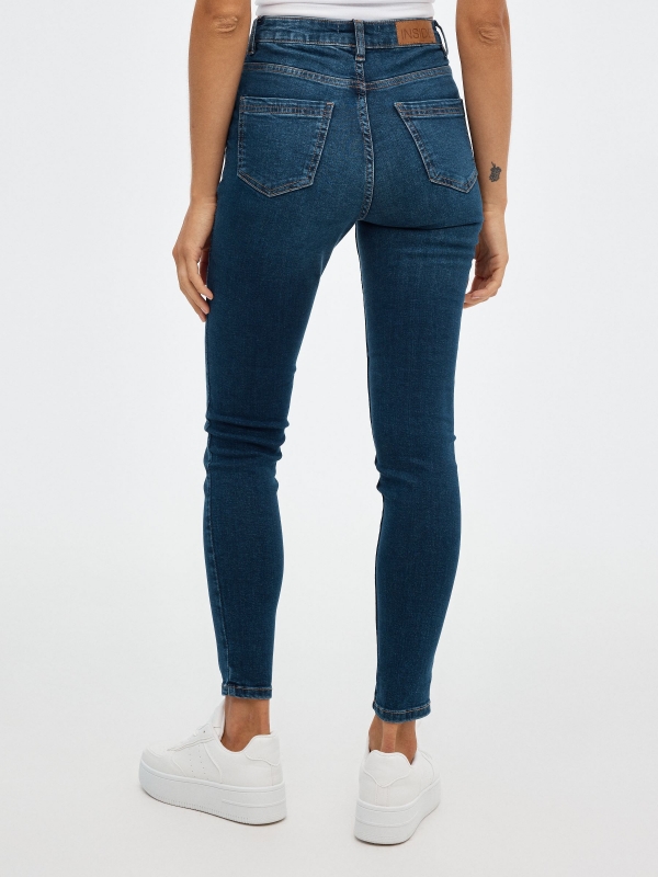 Modern mom slim denim jeans dark blue middle back view