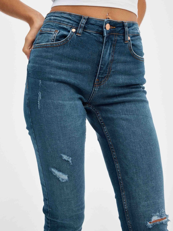 Calças de ganga skinny de cintura média azul vista detalhe