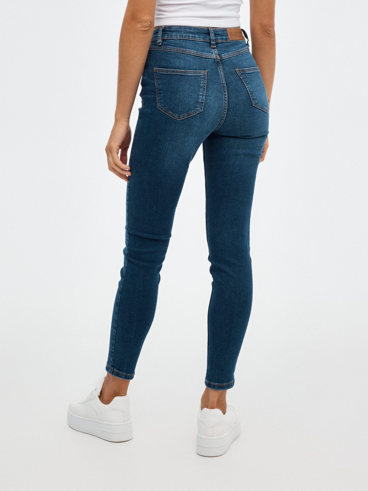 Basic mid-rise jeans blue middle back view