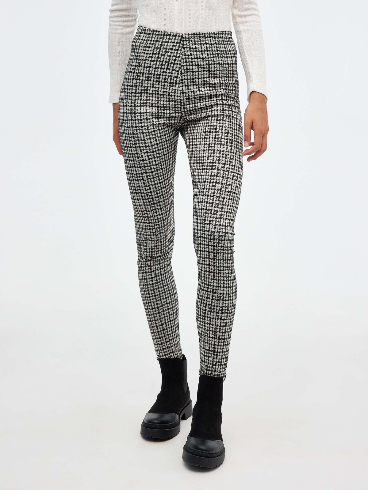 Leggings de cintura alta houndstooth preto vista meia frontal