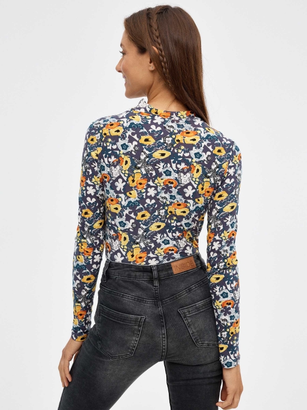 Camiseta slim perkins print floral multicolor vista media trasera
